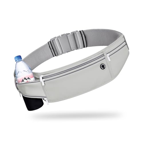 Slim Running Belt for Women Men,Runners Fanny Pack Phone Holder,Money Belt,Running Gear Accessories,with 3 Pockets (Gray) - color: Gray