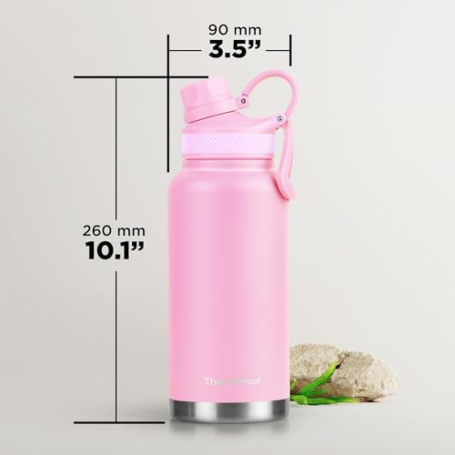 ThermoProof Double-Walled Vacuum Insulated Stainless Steel Water Bottle - Wide Mouth Canteen, Spout & Straw Lids, Dishwasher Safe, Reusable, Leakproof, Hot & Cold for Men, Women & Kids - 32oz, Pink - color: Pink, size: 32 Ounces