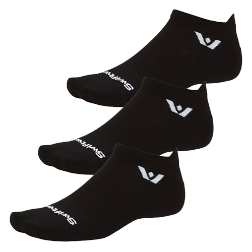 Swiftwick- ASPIRE (3 Pairs) No-Show Running Socks, Cycling Socks, Compression Fit - color: Black-circuit, size: Small