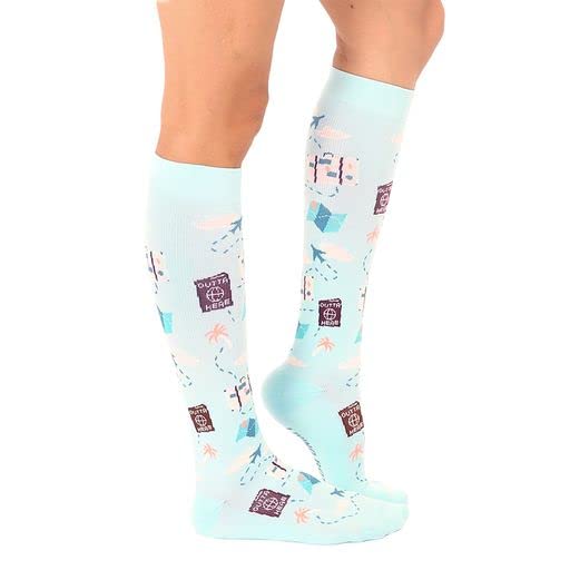Living Royal Compression Socks - Graduated Compression 15-20mmHg, Padded Cushion Bottom Fun Socks, Moisture-Wicking - color: Travel