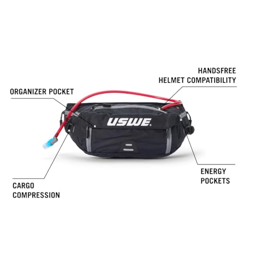 USWE Zulo Hydration Hip Pack - with Organizer and Side Pockets, Bounce Free Hip Belt (6L, Black) - color: Black, size: 6L