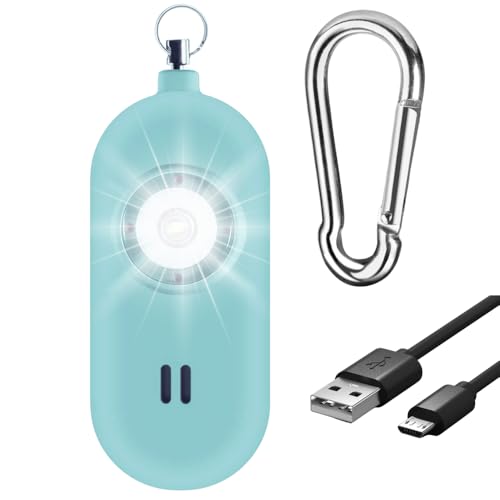 Rechargeable Personal Safety Alarm for Women. 130dB Siren. Ear-Piercingly Loud w/ Flashing LED Strobe Light Siren Keychain (Aqua) - color: Aqua