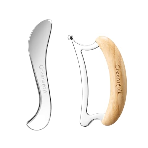 Greenstalk 2 in 1 Stainless Steel Gua Sha Massage Tool Set for Muscle Relief, Muscle Scraper Tools,Portable Body Scrapers Tool for Neck, Back, Feet Recovery. - size: 2 in 1 Set