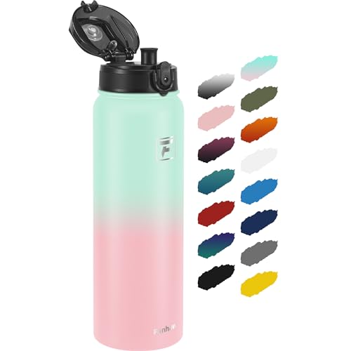 Fanhaw 32oz Stainless Steel Water Bottle with Chug Lid, Green Pink - color: Green Pink, style: 32 Ounces