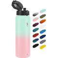 Fanhaw 32oz Stainless Steel Water Bottle with Chug Lid, Green Pink - color: Green Pink, style: 32 Ounces