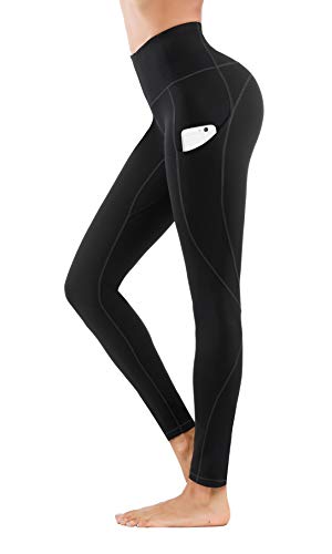 Lingswallow Women High Waist Yoga Pants with Pockets Stretch Soft Leggings - color: Black, size: Small
