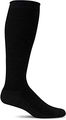 Sockwell Women's Full Floral Moderate Graduated Compression Sock Wide Calf Fit - color: Black Solid, size: Medium-Large Wide Calf