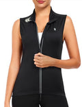 Little Donkey Andy Women's Breathable Cycling Vests full Zip Reflective Sleeveless Jerseys Running Biking Shirts 4 Pockets - color: Black, size: Large