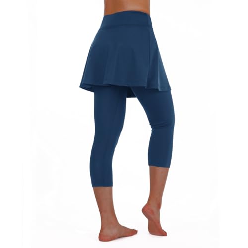 ANIVIVO Women Skirted Leggings Tennis Yoga Legging with Skirt - color: Navy Blue Capri, size: Large