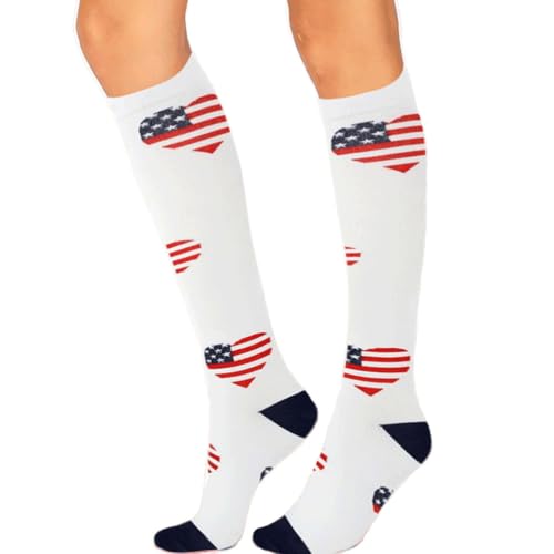 Compression Socks for Women Festival Knee High Socks Calf Stockings - color: Flag Heart, size: Large