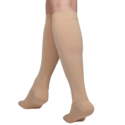MGANG Knee High Compression Stockings for Men and Women, Closed Toe - color: Knee High Closed Toe Beige, size: Small