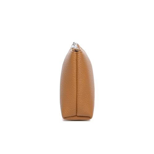 Small Makeup Bag for Purse, Leather Cosmetic (Ochre) - color: Ochre
