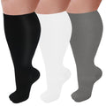 3 Pairs Plus Size Wide Calf 20-30 mmHg Knee High Compression Socks - color: 04-black/White/Gray, size: X-Large