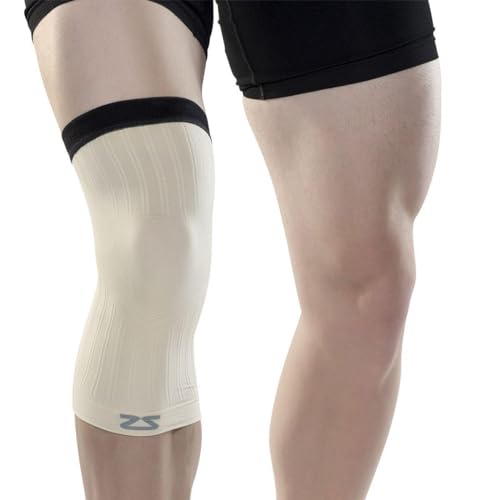Zensah Compression Knee Sleeve - Knee Brace to Relieve Knee Pain and Treat Runners Knee for Men and Women - color: Beige, size: Large