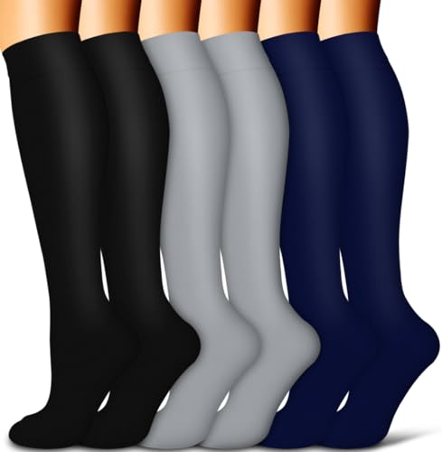 COOLOVER Copper Compression Socks for Women and Men(6 Pairs)-Best Support for Running, Athletic, Travel - color: 06 Black/Black/Gray/Gray/Navy/Navy, size: Small-Medium