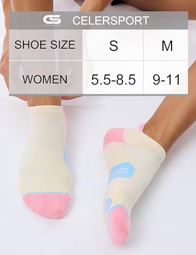 CS CELERSPORT 6 Pack Women's Ankle Running Socks Cushioned Low Cut Tab Athletic Socks - color: Cream Pastel, size: Small