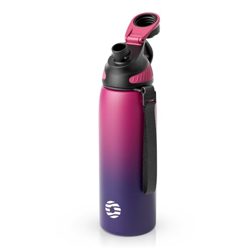 Fjbottle 24oz Stainless Steel Insulated Water Bottle No Straw Spout Lid - color: Black-Purple, size: 24 Ounces
