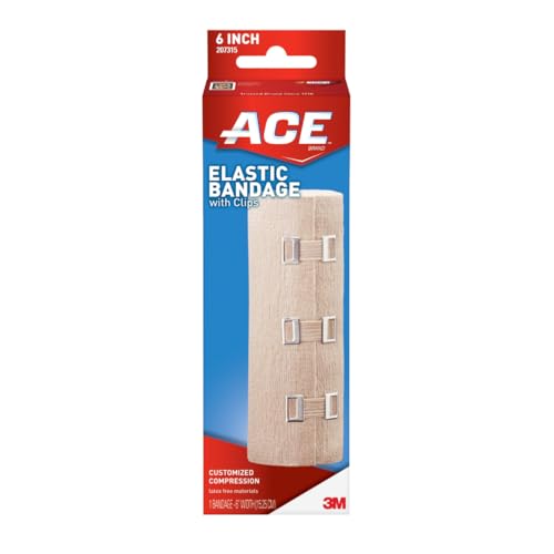 ACE-207315 6" Elastic Bandage with Clips, Beige-6 Inch (Pack of 3) - size: 6" (Pack of 3)