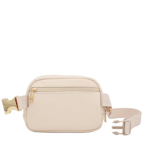 Lightweight Soft PU Pebbled Leather Sling Fanny Pack Belt Bag with Gold Metal Buckle (Nude) - color: Nude