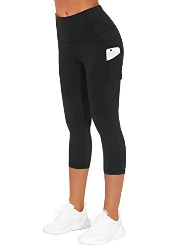 THE GYM PEOPLE Women's Thick High Waist Capris Yoga Pants Workout Leggings - color: Black, size: X-Small