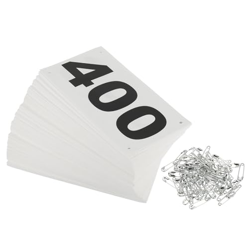 PATIKIL Tearproof Running Bib Numbers, Waterproof Race Competitor Numbers with Safety Pin - size: 7x4 Inch, style: 1-400