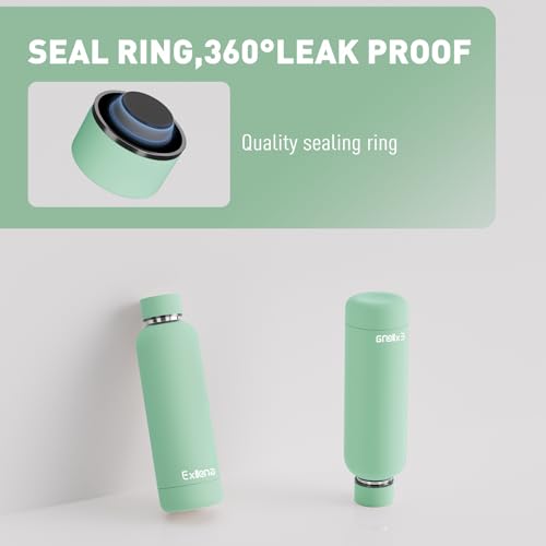 Exllena Slim Insulated Water Bottles for Travel 18oz with Clip, Double Wall Vacuum Stainless Steel Water Bottle Keeps Drinks Cold 24 Hrs/Hot 12 Hrs, 100% Leakproof, BPA Free(Mint) - color: Mint, size: 500 ml
