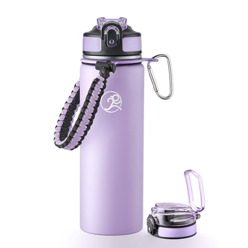 GOSWAG 24oz Insulated Stainless Steel Travel Water Bottle, 2 Lids - color: Matte Lilac