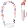 Water Bottle Handle Strap Compatible with Owala & Stanley Cups - color: Flower Purple Pink