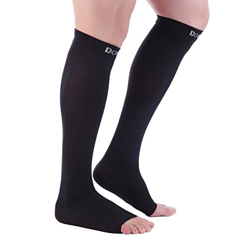 Doc Miller Open Toe Compression Socks, 20-30 mmHg, Knee High, Men & Women - color: Black, size: X-Large