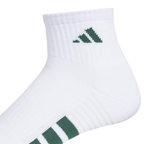 adidas Men's Cushioned Socks 3 Pairs - color: White/Collegiate Green/Black/4.0/Quarter, size: Large, style: Quarter