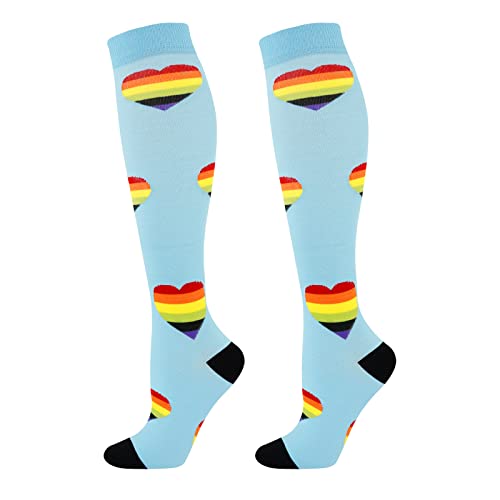 Junely Compression Socks for Women Knee High Socks Funny - color: Heart Blue