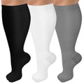 CTHH Wide Calf Compression Socks for Women Men Plus Size Knee High Stocking - color: White/Black/Dark Gray, size: Large-X-Large