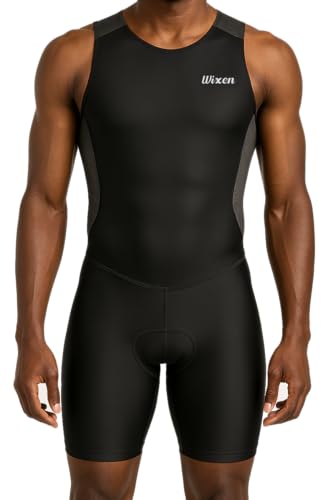 Wixen Men's Performance Triathlon Suit Sleeveless Tri Suit Padded Quick Dry Run Swim Bike - color: Gray, size: Small
