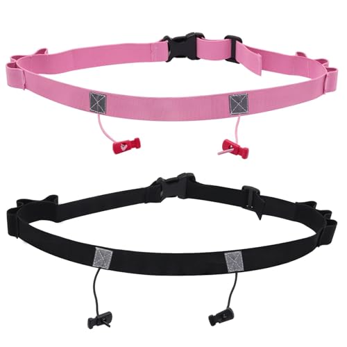 2Pcs Race Number Belt Race Bib Belts with 6 Energy Gel Loops for Marathon Triathalon Running No Safety Pins Required (Black/Pink) - color: Black&pink