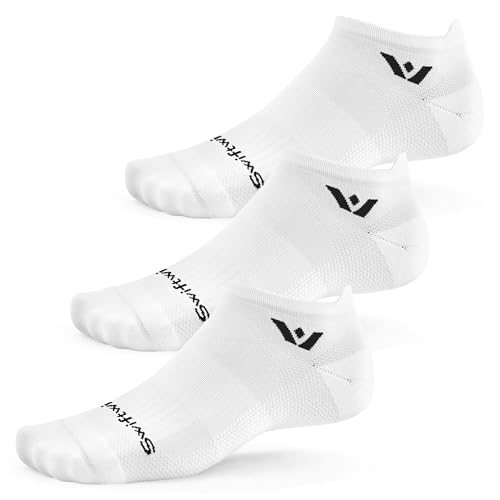 Swiftwick- ASPIRE (3 Pairs) No-Show Running Socks, Cycling Socks, Compression Fit - color: White-circuit, size: Small