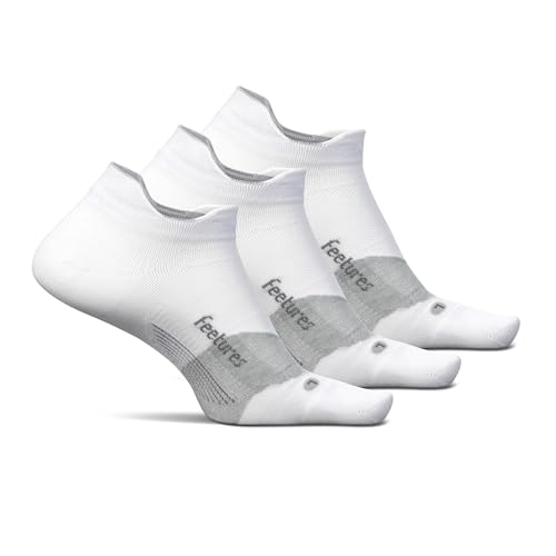 Feetures Elite Ultra Light No Show Tab Ankle Socks - Sport Sock with Targeted Compression - color: New White (3 Pack), size: Medium