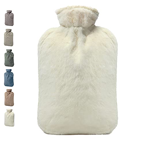 BICAREE Hot Water Bottle with Cover, 2L PVC Hot Water Bag for Neck, Shoulder Pain and Hand Feet Warmer, Menstrual Cramps, Hot Compress and Cold Therapy(Lily White) - style: White