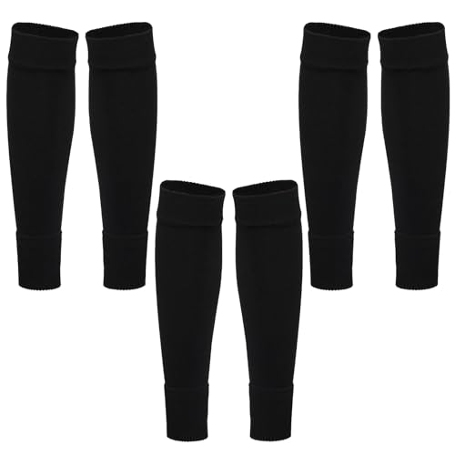 phnydreg 3 Pairs Leg Sleeve Shin Pre Cut Socks for Kids Youth Men Women Soccer Running Cycling - color: Black