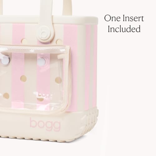 BOGG BAG Bitty Small Tote – 11” x 8.5” x 4.5” – Essential Bags for Beach, Pool, Boat, Sports, Tailgating, Cruise, Travel - color: Striped Powder Puff & Coconut