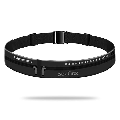 SooGree Slim Running Belt, Sport Fanny Pack for Women Men, Dual Pouch Sweatproof Reflective Waist Bag for Hiking Travelling Cycling Workout Gym(Black) - color: Black, size: 1082