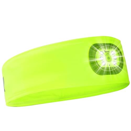 LED Sports Sweat Headband Outdoor Headlamp Rechargeable Men Women - color: Yellow