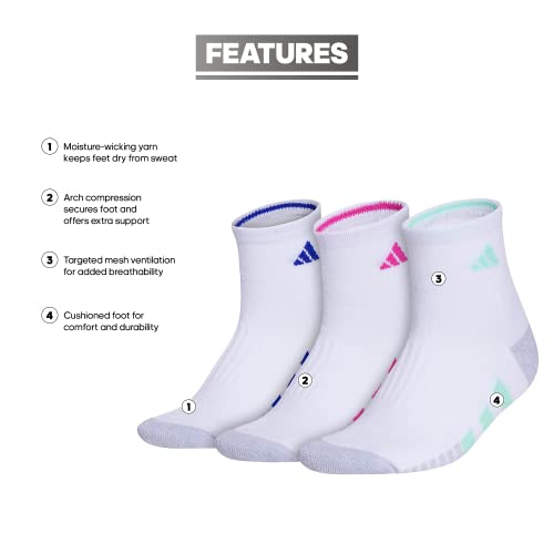 adidas Women's Cushioned Socks 3 Pairs - color: White/Pulse Mint Green/Lucid Fuchsia Pink/3.0/Quarter, size: Medium, style: Quarter