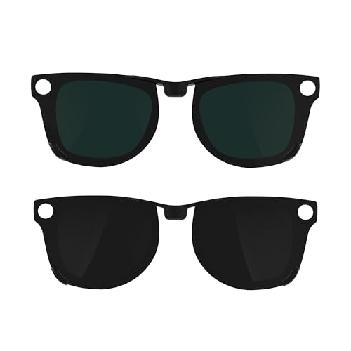 HIBLOKS 2Pcs Polarized Clip for Ray-Ban Meta Wayfarer (RW4008/RW4012 53-22) - size: Large, Black+Green, Matte Black Frame