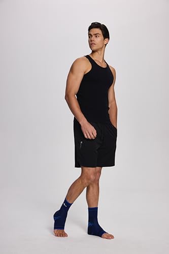 ABIRAM Ankle Brace Compression Sleeve with Adjustable Support Strap - color: Blue, size: Large