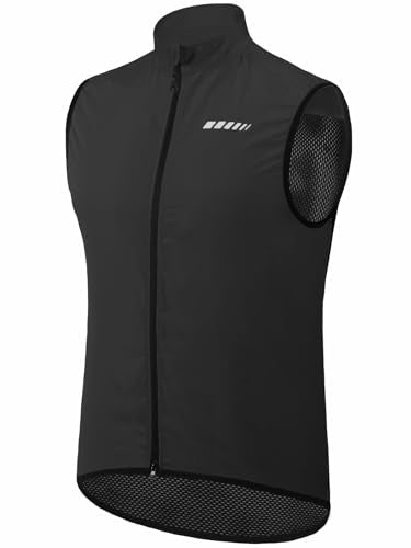 qualidyne Men's Cycling Vest Full Zip Windproof Bike Tank Top Reflective Sleeveless Cycling Jacket - color: Black, size: X-Large