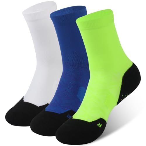 NIcool Cycling Socks For Men, 1/3 Pairs Bright Seamless Compression Running Crew Socks Youth Cushioned Tennis Quarter Socks - color: 3 Pairs Green & Royal Blue & White