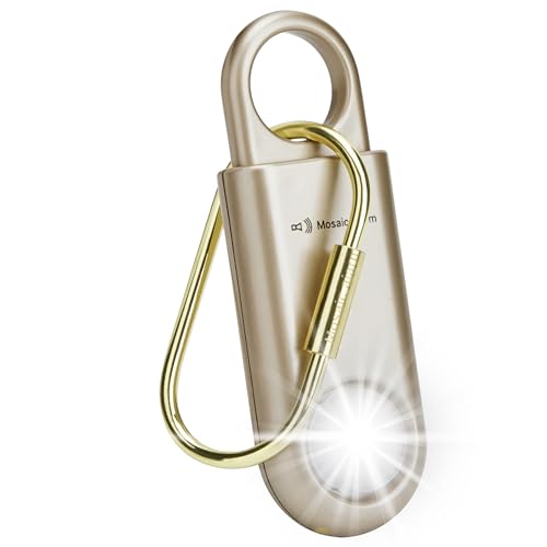 130db Personal Safety Alarm with Ultra Bright Strobe Light. Gold - color: Gold, style: Button cell