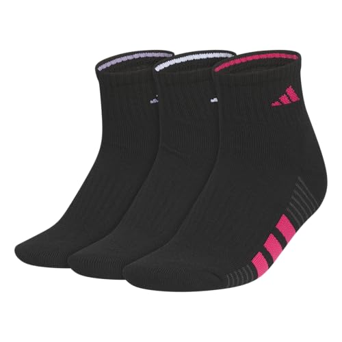 adidas Women's Cushioned Socks 3 Pairs - color: Black/Magic Lilac Purple/Power Pink/4.0/Quarter, size: Medium, style: Quarter