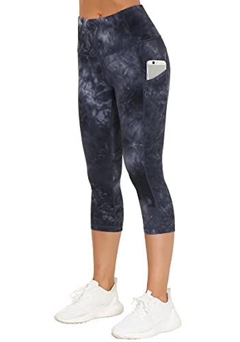 THE GYM PEOPLE Women's Thick High Waist Capris Yoga Pants Workout Leggings - color: Black/Dark Grey/White, size: Small