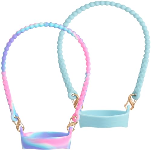 2Pack Water Bottle Handle - Soft Silicone Holder, Sling, Lanyard Fits Most 8-40oz Bottles, Compatible Stanley Cup - color: Blue+Colorful 1